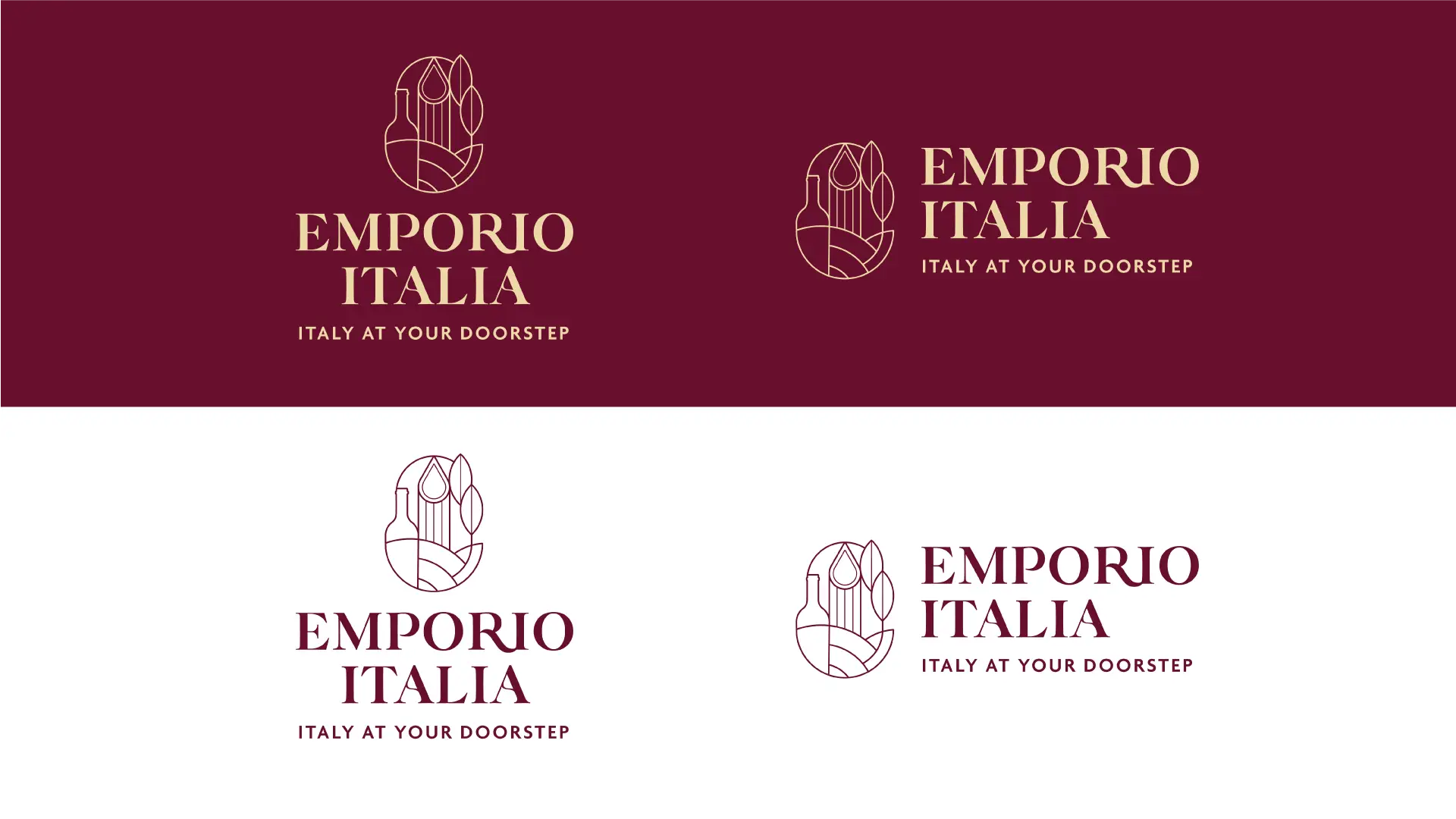 Emporio Italia logo versions, with and without claim, over two different background colours.